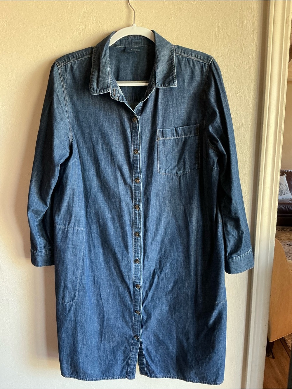 J.Jill Denim Women’s Petite Large Blue Button Front Chambray Shirt Dress